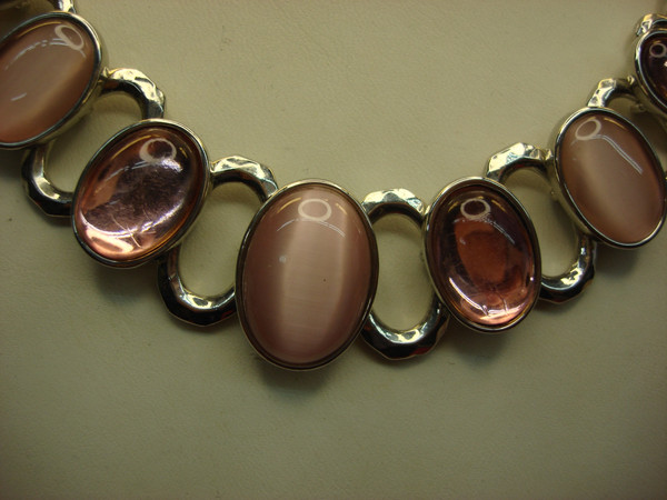 Vintage Trifari Pink Stone Necklace - Elegant Silver Tone, Adjustable 15-17in