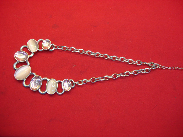 Vintage Trifari Pink Stone Necklace - Elegant Silver Tone, Adjustable 15-17in