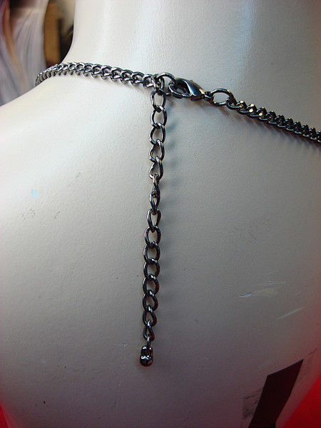 Vintage Blackened Metal Necklace w/ Simulated Diamonds & Faux Pearl Blooms