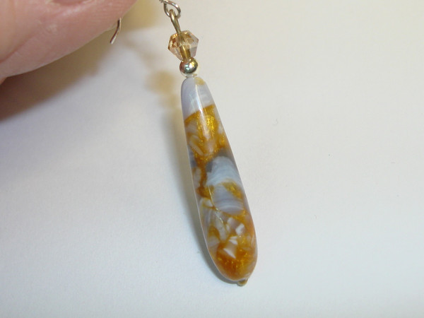 Blue Lace Agate Dangle Earrings - Gold-Filled 925 Sterling Silver Estate Find