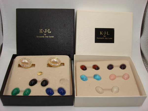 Vintage Kenneth J. Lane Interchangeable Clip-On Earrings - 8 Sets, Gold-Tone & Cubic Zirconia