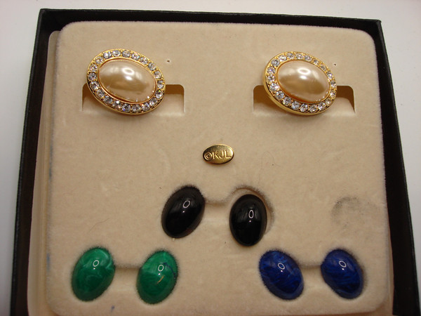 Vintage Kenneth J. Lane Interchangeable Clip-On Earrings - 8 Sets, Gold-Tone & Cubic Zirconia