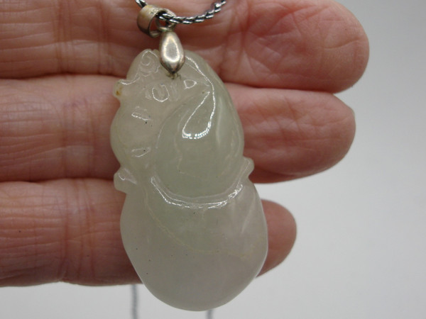 Vintage 18K Gold-Plated Jadeite Pendant Necklace - Carved Green Jade, Lucky Charm