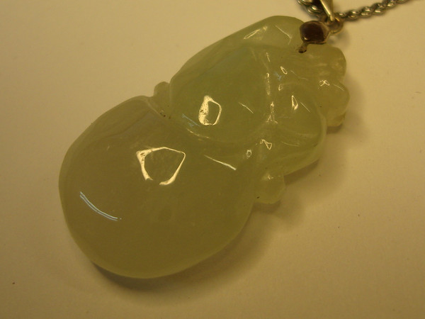 Vintage 18K Gold-Plated Jadeite Pendant Necklace - Carved Green Jade, Lucky Charm