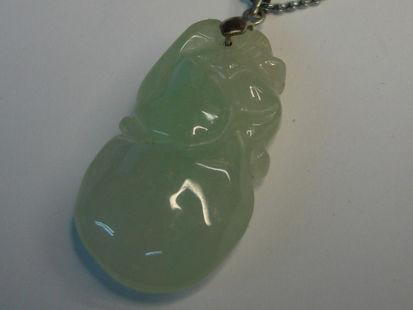 Vintage 18K Gold-Plated Jadeite Pendant Necklace - Carved Green Jade, Lucky Charm