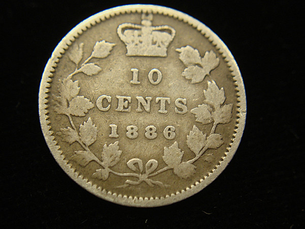 1886 Canada 10 Cents Obverse 4 Small 6 Variety - Uncirculated Natural Coin