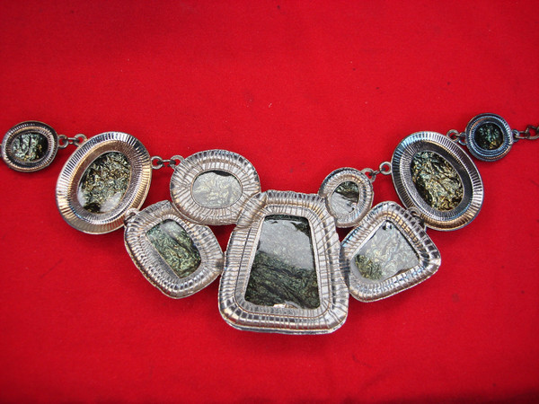 Vintage Blackened Metal Necklace with Dark Green Stones (Adjustable 17-19 inches)