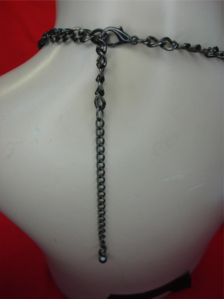 Vintage Blackened Metal Necklace with Dark Green Stones (Adjustable 17-19 inches)