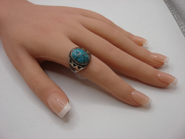 Vintage Sterling Silver Thunderbird Turquoise Ring, Size 8 - Sierra Nevada