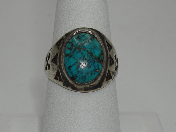 Vintage Sterling Silver Thunderbird Turquoise Ring, Size 8 - Sierra Nevada