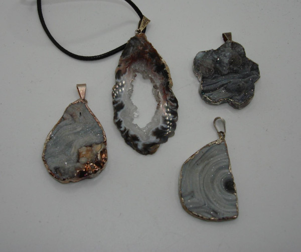 4 Natural Agate Geode Druzy Pendants - Unique Translucent Jewelry