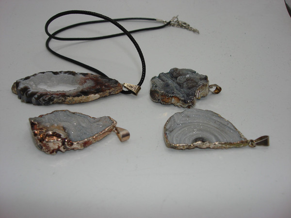 4 Natural Agate Geode Druzy Pendants - Unique Translucent Jewelry