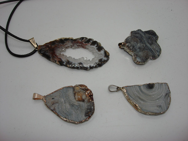 4 Natural Agate Geode Druzy Pendants - Unique Translucent Jewelry