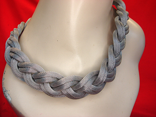 Bohemian Silver Tone Braided Statement Necklace (17-20 Inch)