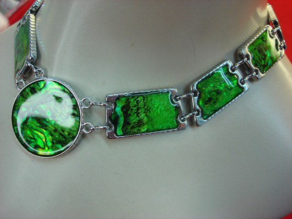 Vintage 3 Piece Jewelry Set - Necklace, Bracelet & Ring w/ Abalone Inlay