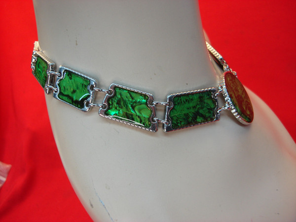 Vintage 3 Piece Jewelry Set - Necklace, Bracelet & Ring w/ Abalone Inlay