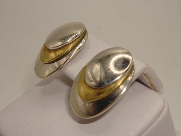 Vintage Mexico Sterling Silver Dome Earrings | Modernist Design