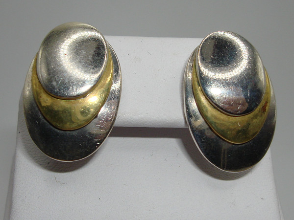 Vintage Mexico Sterling Silver Dome Earrings | Modernist Design