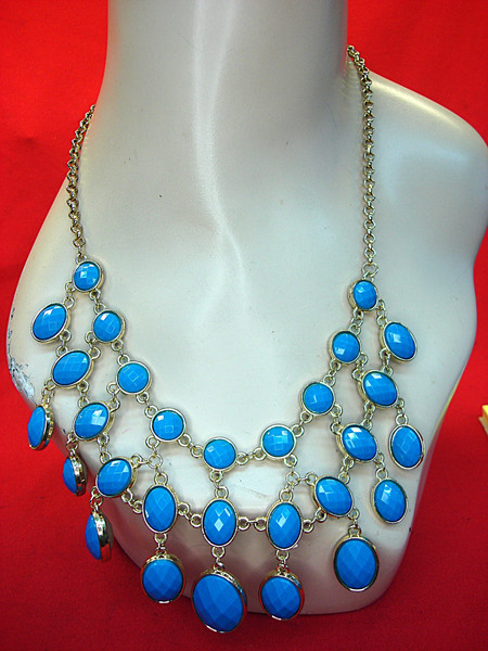 Vintage Gold Tone Reversible Necklace with Blue & Brown Stones - 19-22 Inch