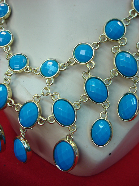 Vintage Gold Tone Reversible Necklace with Blue & Brown Stones - 19-22 Inch