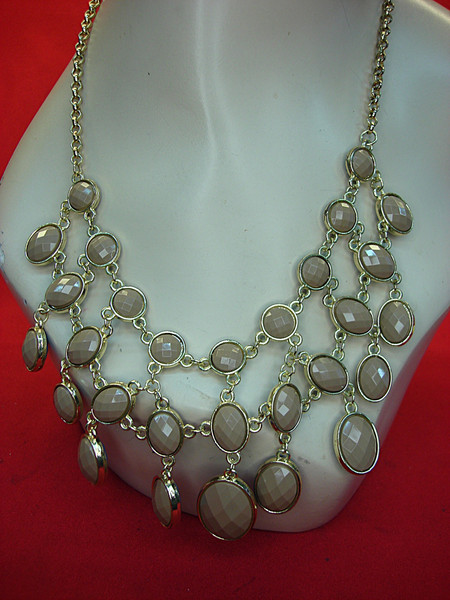 Vintage Gold Tone Reversible Necklace with Blue & Brown Stones - 19-22 Inch