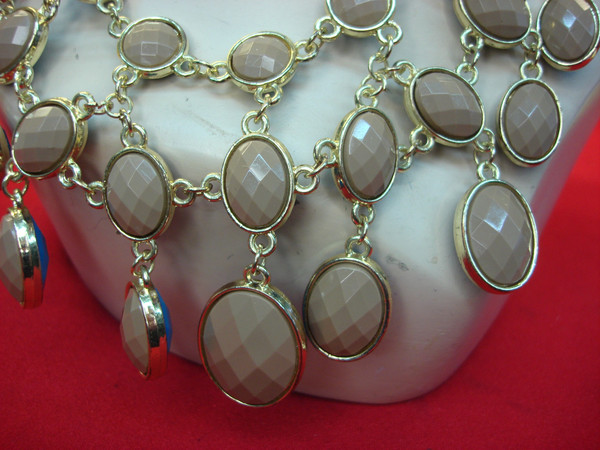 Vintage Gold Tone Reversible Necklace with Blue & Brown Stones - 19-22 Inch