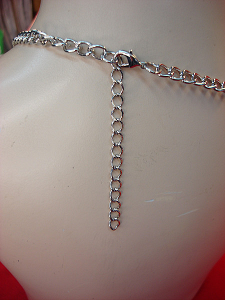 Vintage Silver Tone Necklace with Foiled Green Stones - 17-19 Inch