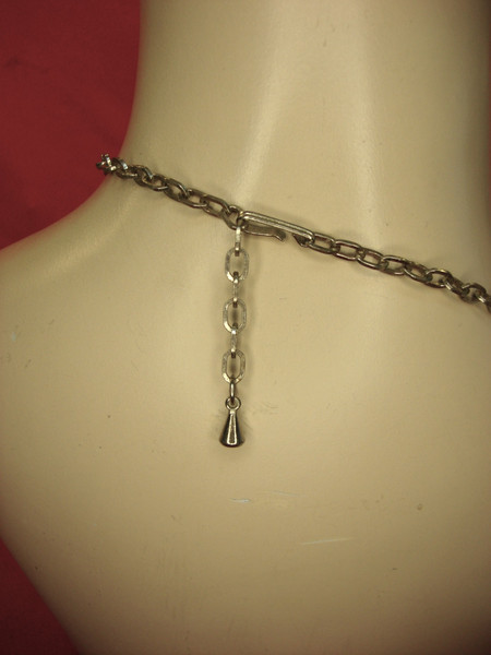 Vintage Silver-Tone Moonstone & Black Enamel Necklace - Adjustable 14-17 inches