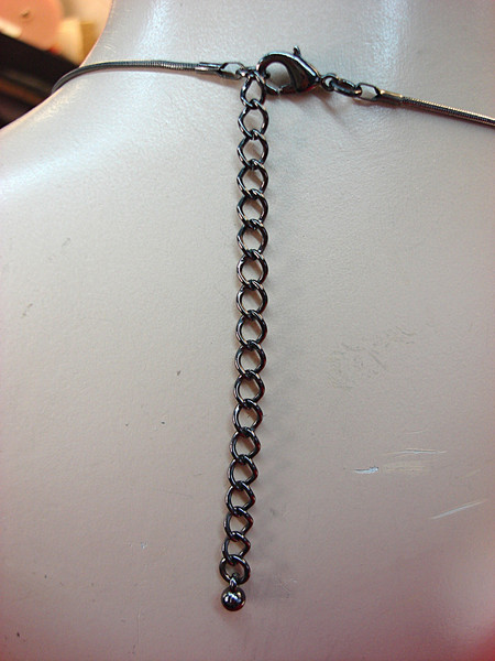 Vintage Blackened Chain Necklace w/Dark Blue & Jade Stones - 19-21