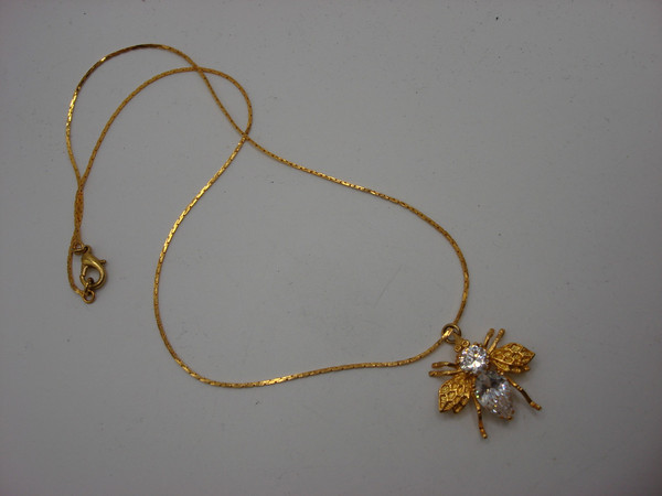 Sterling Silver & Cubic Zirconia Honey Bee Pendant Necklace - Vermeil 925