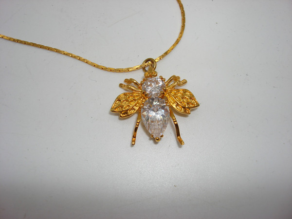 Sterling Silver & Cubic Zirconia Honey Bee Pendant Necklace - Vermeil 925