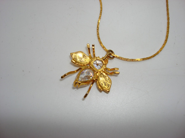 Sterling Silver & Cubic Zirconia Honey Bee Pendant Necklace - Vermeil 925