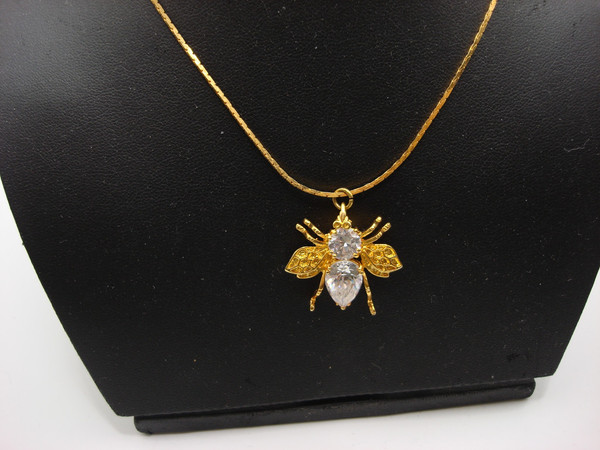 Sterling Silver & Cubic Zirconia Honey Bee Pendant Necklace - Vermeil 925