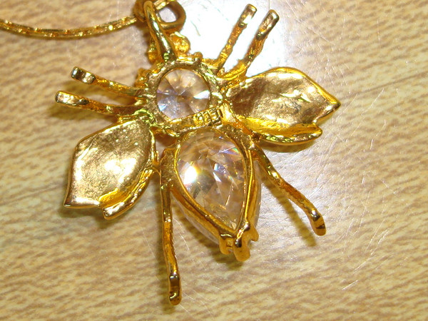 Sterling Silver & Cubic Zirconia Honey Bee Pendant Necklace - Vermeil 925