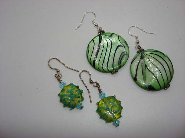 Vintage Artisan Sterling Lampwork & Art Glass Dangle Earrings Set (2 Pairs)