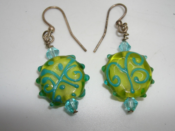 Vintage Artisan Sterling Lampwork & Art Glass Dangle Earrings Set (2 Pairs)