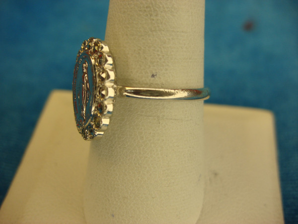 Vintage Theda Sterling Blessed Mary Ring with Marcasites & Rhodium Plating (Size 8.75)
