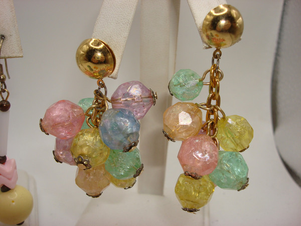 Vintage 1970s-80s Pierced Earrings Set - 5 Pairs | Pig, Beaded & Lucite Styles