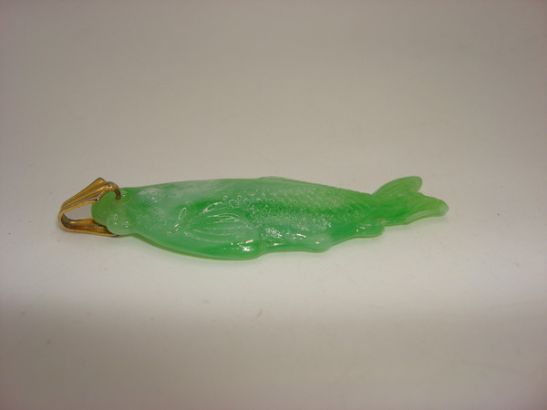 Vintage Chinese Jadeite Fish Pendant - Good Luck & Prosperity Charm (2 Inch)