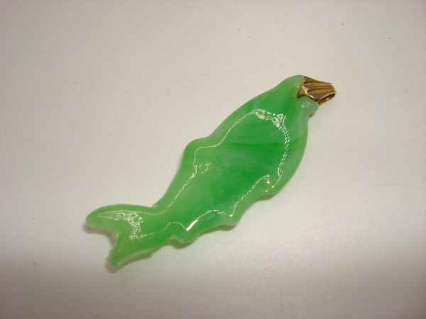 Vintage Chinese Jadeite Fish Pendant - Good Luck & Prosperity Charm (2 Inch)