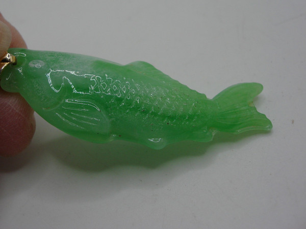 Vintage Chinese Jadeite Fish Pendant - Good Luck & Prosperity Charm (2 Inch)
