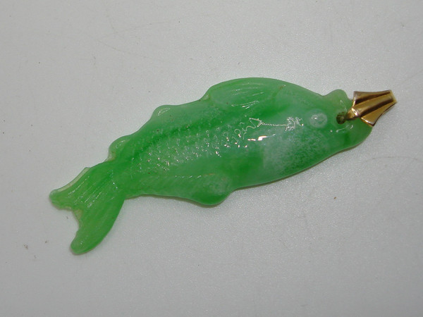 Vintage Chinese Jadeite Fish Pendant - Good Luck & Prosperity Charm (2 Inch)