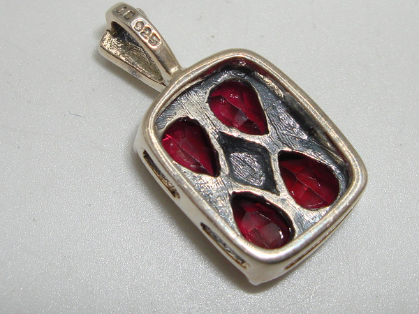 Vintage Sterling Silver Garnet & Marcasite Pendant by J.C. - 1 Carat