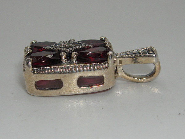 Vintage Sterling Silver Garnet & Marcasite Pendant by J.C. - 1 Carat