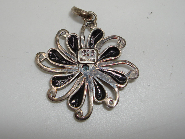 Sterling Silver Abalone & Blue Topaz Pendant - 925 Hallmark, Intricately Beaded Design