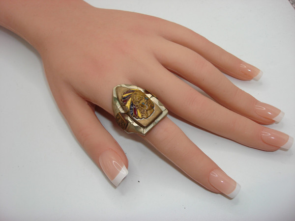 Vintage Mexican Indian Biker Ring | 1940s-50s Era, Size 9.5