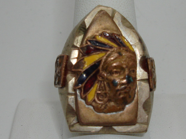 Vintage Mexican Indian Biker Ring | 1940s-50s Era, Size 9.5