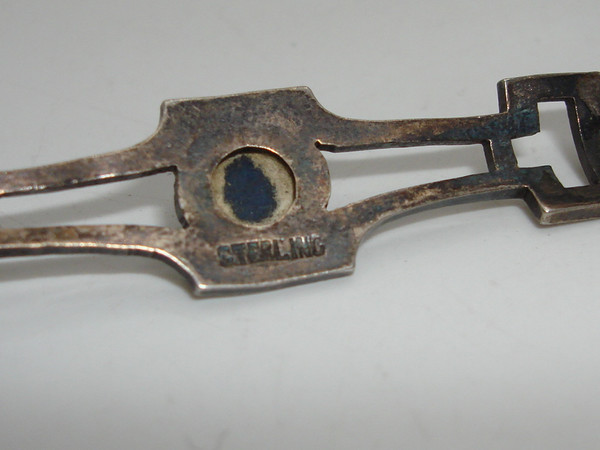 Vintage 1920s Art Deco Sterling Silver Gemstone Pin - Openwork Design
