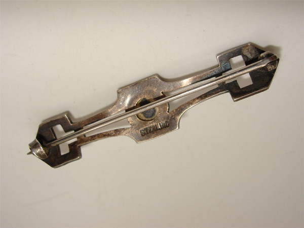 Vintage 1920s Art Deco Sterling Silver Gemstone Pin - Openwork Design