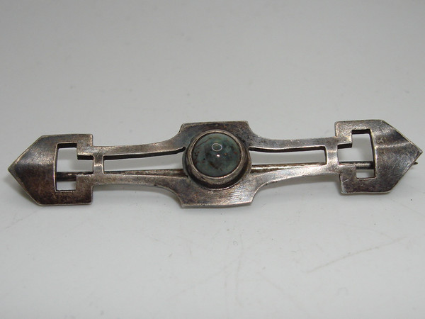 Vintage 1920s Art Deco Sterling Silver Gemstone Pin - Openwork Design